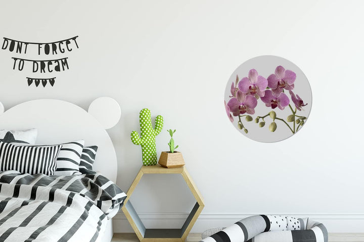 MuchoWow Wandbild Rund Wanddeko Deko Wohnzimmer Bilder 30x30 cm Orchideen auf grauem Hintergrund, 30