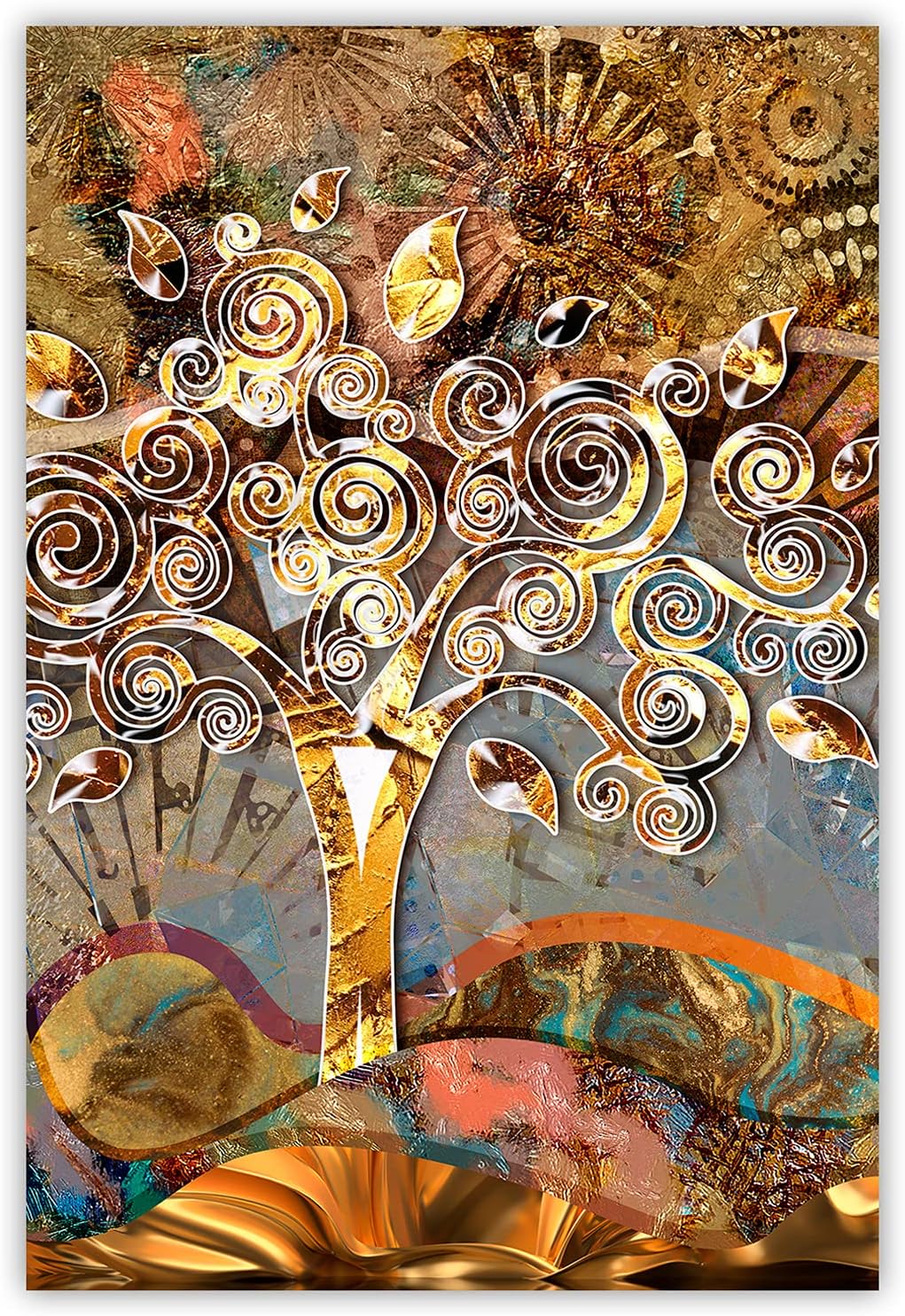 Feeby Bilder Gustav Klimt Baum des Lebens XXL 60x90 cm 1 Teilig Modern Wohnzimmer Schlafzimmer Flur