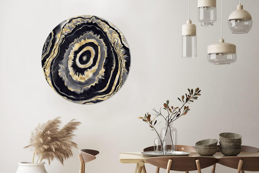 Wandbild Rund Wanddeko Deko Wohnzimmer Bilder 90x90 cm Achat - Gold - Geodestin - Marmor, 90x90 cm