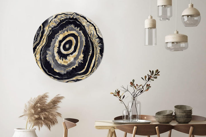 Wandbild Rund Wanddeko Deko Wohnzimmer Bilder 90x90 cm Achat - Gold - Geodestin - Marmor, 90x90 cm