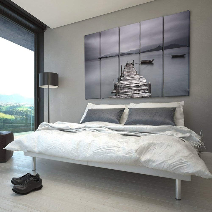 Feeby Frames, Leinwandbild Bilder Wand Bild - 5 Teile - Wandbilder Kunstdruck (BRÜCKE, SEE, GRAU) 15