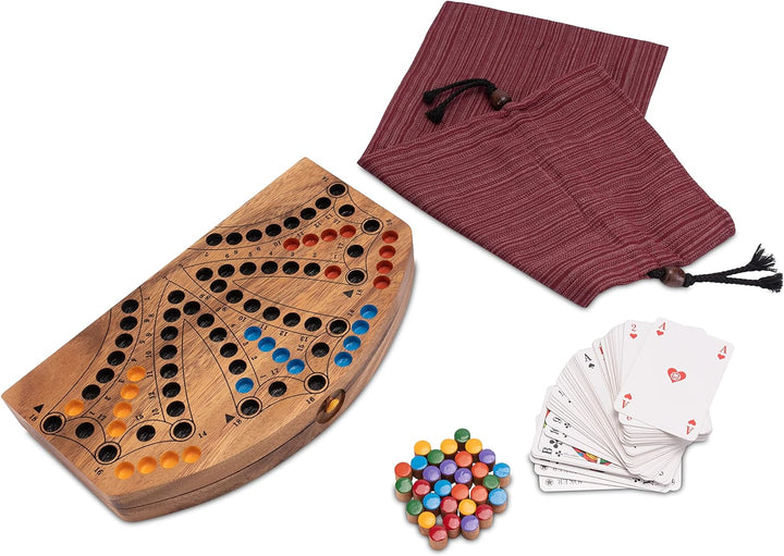LOGOPLAY Tock für 4 oder 6 Spieler - Gesellschaftsspiel mit Spielkarten - Brettspiel aus Holz mit zu