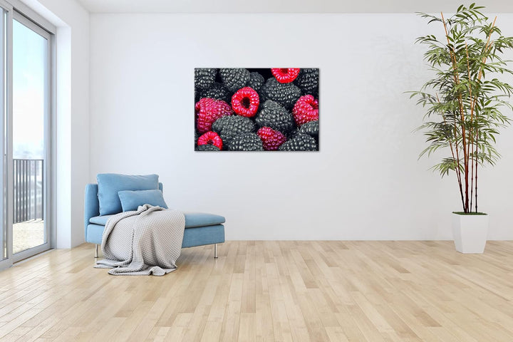 deyoli Himbeeren und Früchte im Format: 80x60 als Leinwandbild, Motiv fertig gerahmt auf Echtholzrah