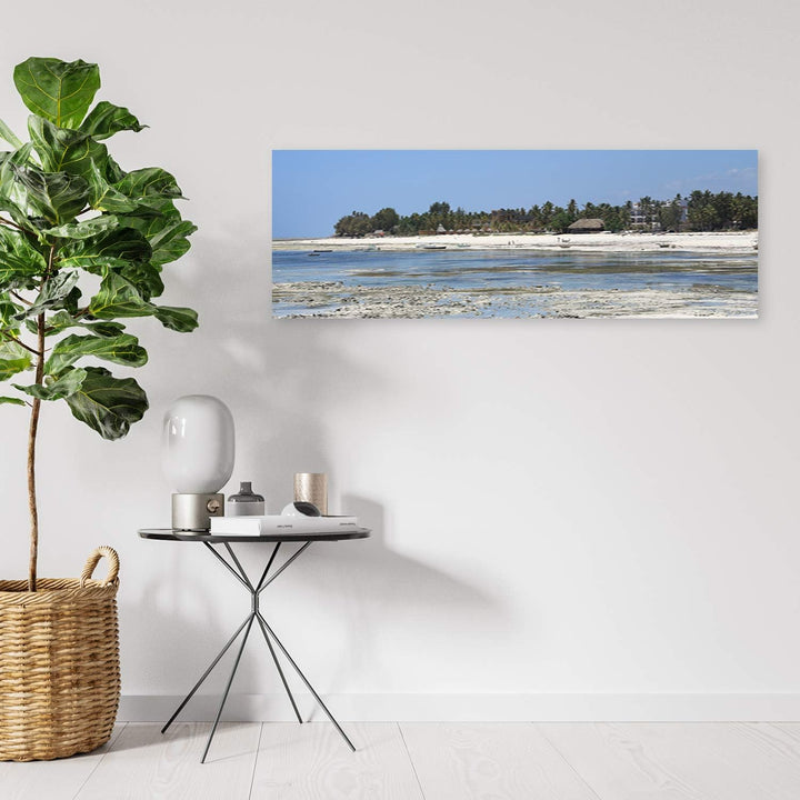 Feeby Deco Panel Landschaft Bild Kunstdruck modern Wasser und Strand Blau 120x40 cm Deko paneel 120x