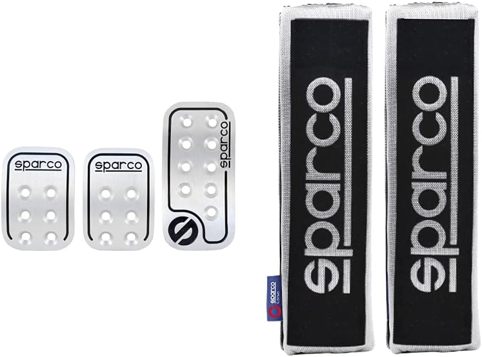 Walser 16959 Pedalset Sparco Racing 3 - teilig & SPC Gurtpolster Set schwarz Aluminium Bundle mit Gu