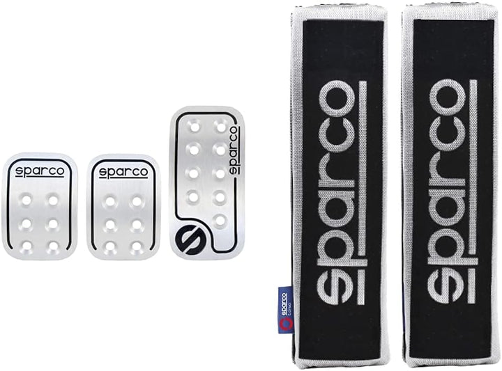 Walser 16959 Pedalset Sparco Racing 3 - teilig & SPC Gurtpolster Set schwarz Aluminium Bundle mit Gu