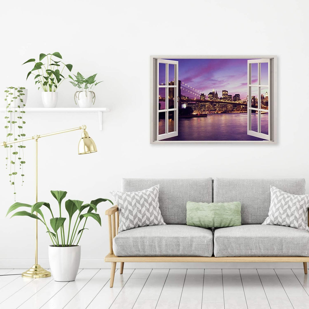 Leinwandbild XXL Brooklyn Bridge Wandbild Kunst 3D Illusion Violett 120x80 cm Leinwandbild 120x80 cm
