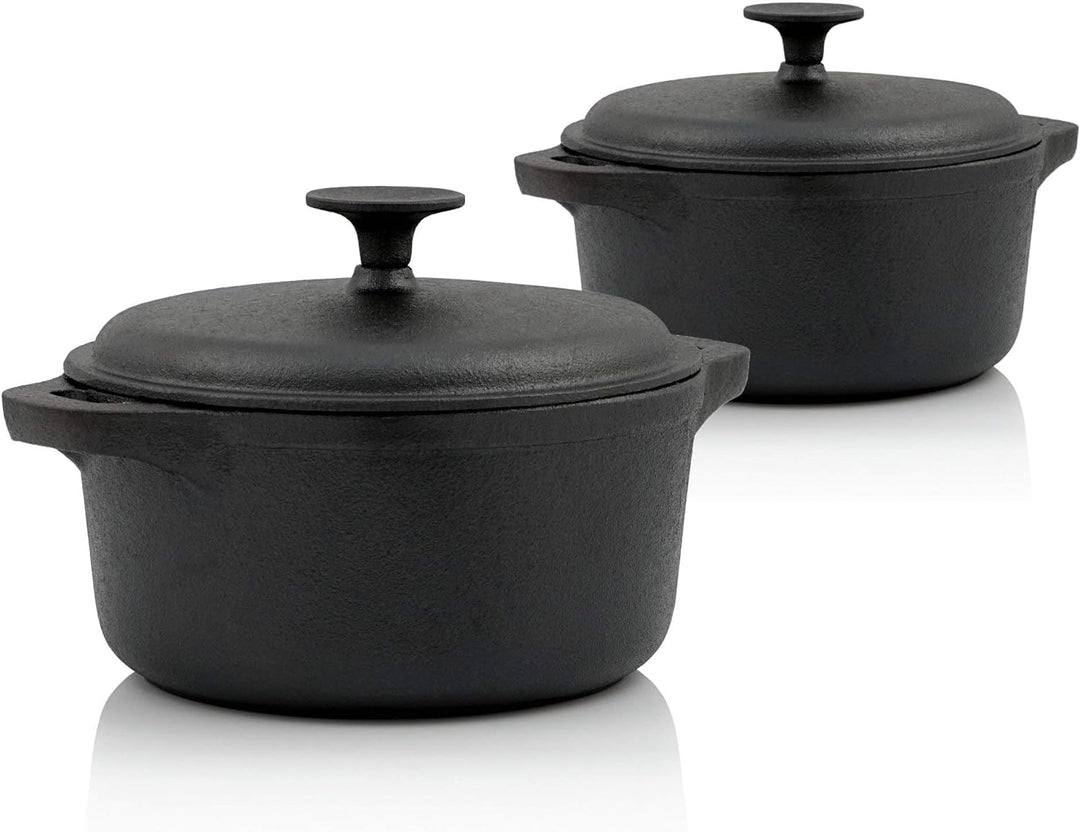 BBQ-Toro Gusseisen Topf | schwarz | Gusstopf - Bräter mit Deckel (3,0 Liter + 4,0 Liter (Set)), 3,0