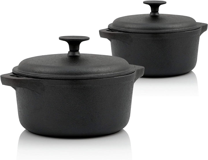 BBQ-Toro Gusseisen Topf | schwarz | Gusstopf - Bräter mit Deckel (3,0 Liter + 4,0 Liter (Set)), 3,0