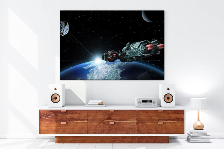 deyoli Raumschiff auf Entdeckungsreise Format: 80x60 als Leinwandbild, Motiv fertig gerahmt auf Echt