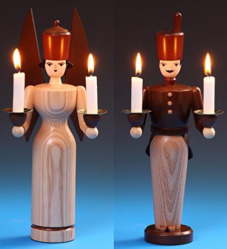 Engel und Bergmann 29cm Natur E.A. Schalling Seiffen Handwerkskunst aus dem Erzgebirge