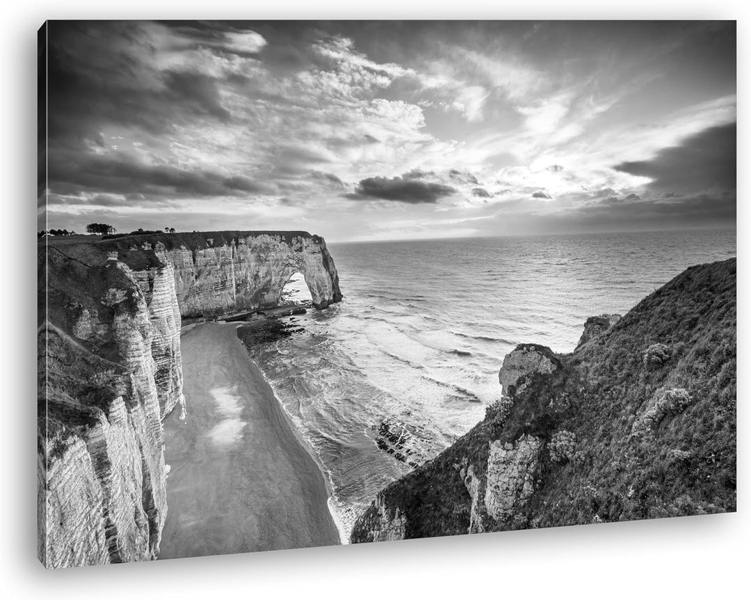 Bezaubernder Strand in der Normandie Effekt: Schwarz/Weiss Format: 100x70 als Leinwandbild, Motiv fe