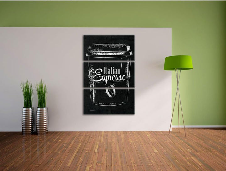 Pixxprint Italian Espresso schwarz 3-Teiler Leinwandbild 120x80 Bild auf Leinwand