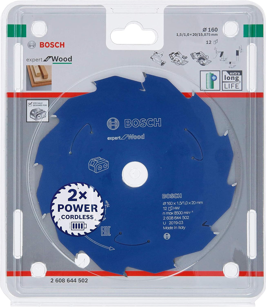 Bosch Professional 1x Kreissägeblatt Expert for Wood (Holz, Sägeblatt Ø 160 x 20 x 1,5 mm, 12 Zähne,