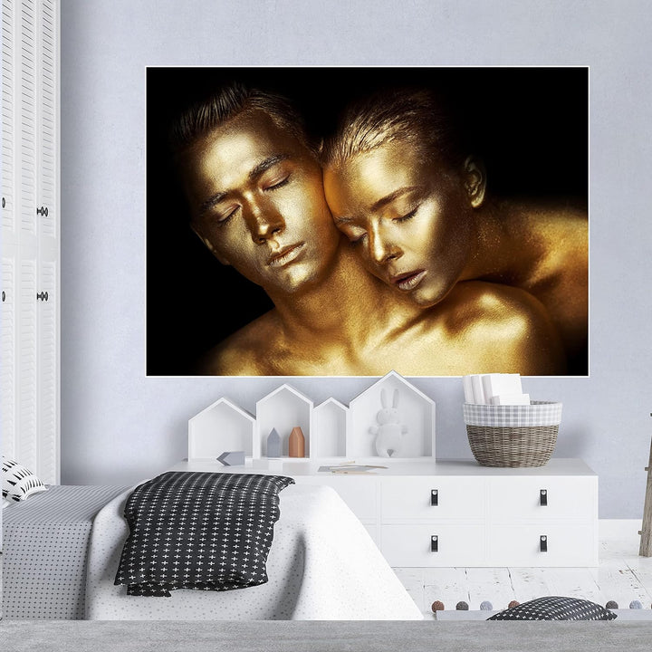 wandmotiv24 Poster als Wanddeko, Grösse 100x70cm, Gold Collection, sinnliches Paar in Gold, Models,