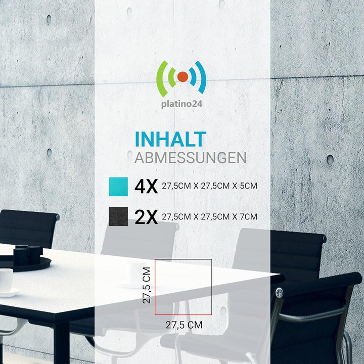 platino24 Schallabsorber 3D Set Colore aus Basotect G+ mit Akustikfilz, 6 Absorberelemente Quadrat 2