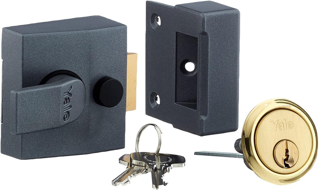 Yale P-85-DMG-PB-40 Deadlocking Nightlatch, Riegelschloss, Dunkles Metallic-Finish/Messing-Zylinder,