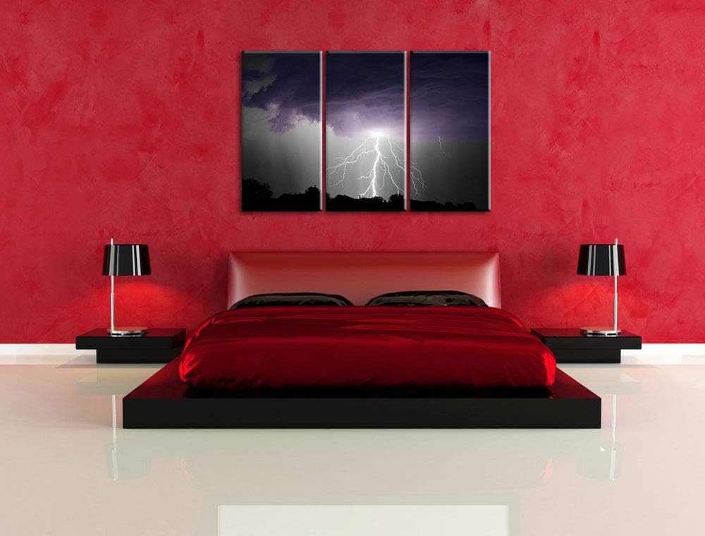 Pixxprint Gewitter über Häusern als Leinwandbild | Grösse: 3 Teilig (120x80) | Wandbild| Kunstdruck