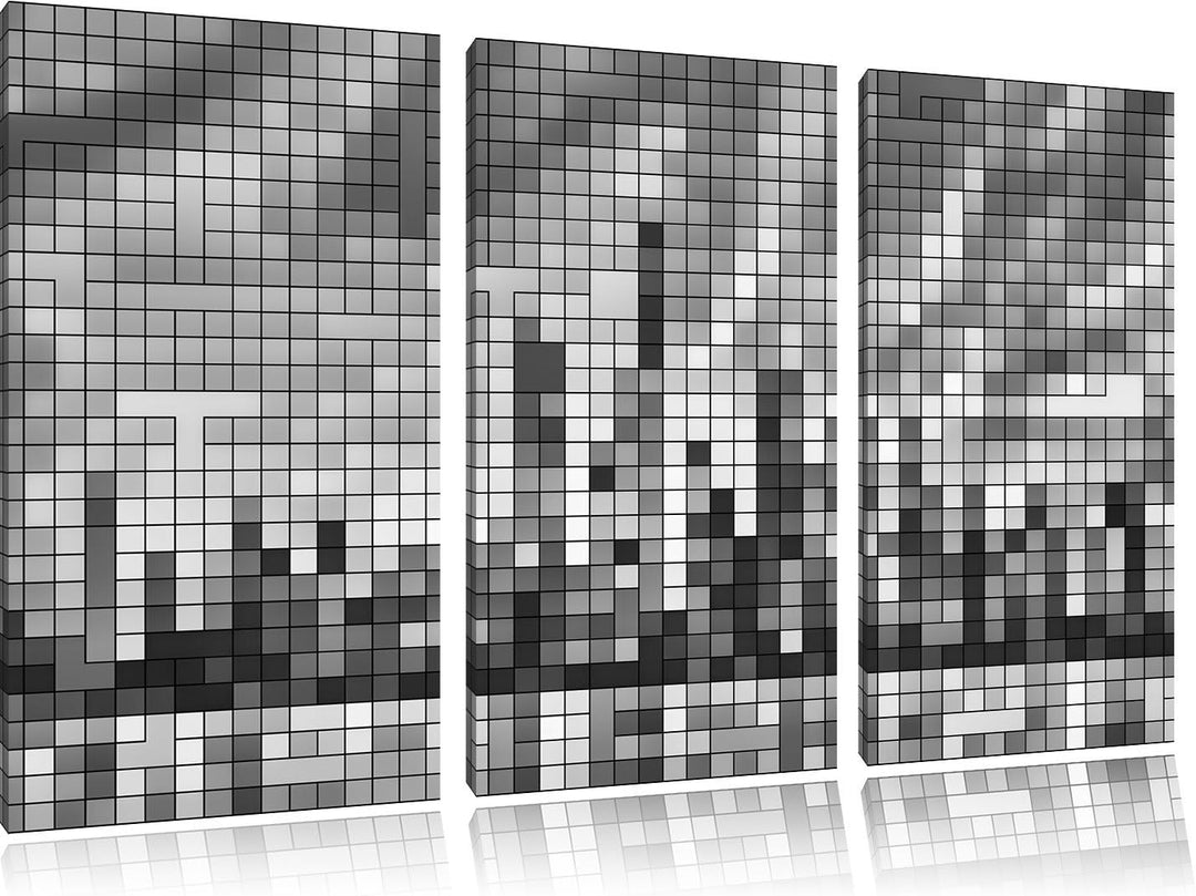 New York Pixel Skyline/Format: 3-Teiler (120x80cm) cm/Leinwandbild fertig bespannt Wandbild Kunstdru