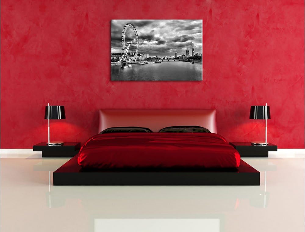 Pixxprint Riesenrad, London Eye als Leinwandbild/Grösse: 100x70 cm/Wandbild/Kunstdruck/fertig bespan