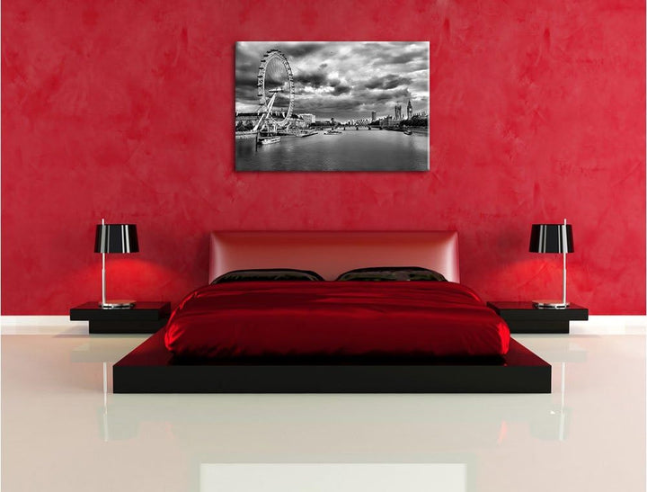 Pixxprint Riesenrad, London Eye als Leinwandbild/Grösse: 100x70 cm/Wandbild/Kunstdruck/fertig bespan