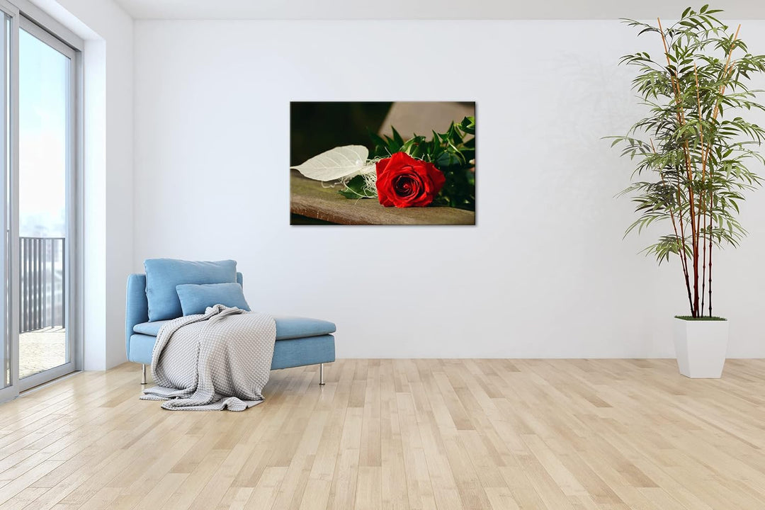 deyoli Romantische Rote Rose Format: 60x40 als Leinwandbild, Motiv fertig gerahmt auf Echtholzrahmen