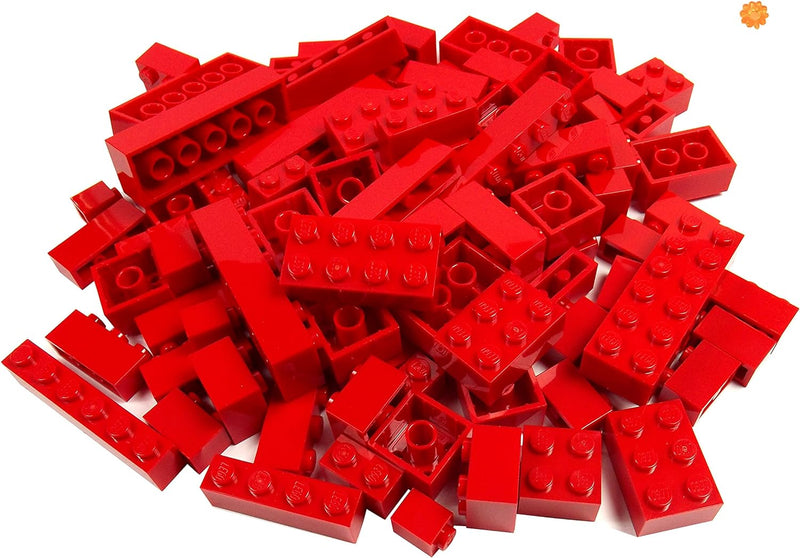 LEGO - 100 Legosteine in verschiedenen Grössen - Seltene Steine enthalten! - Neuware (Rot)