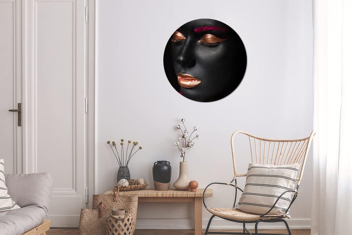 MuchoWow Wandbild Rund Wanddeko Deko Wohnzimmer Bilder 60x60 cm Frau - Rosa - Kupfer, 60x60 cm
