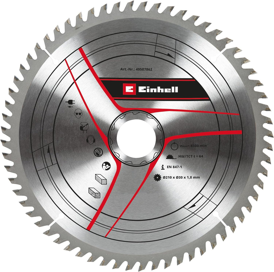 Original Einhell Kreissägeblatt 210x30 (Sägen-Zubehör, Ø 210 mm, Aufnahme 30 mm, 64 Zähne, Schnittbr