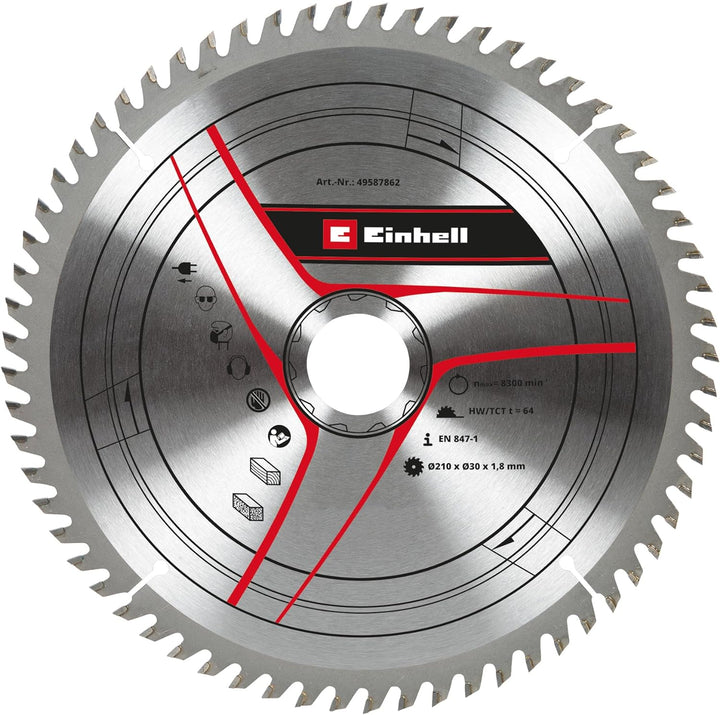 Original Einhell Kreissägeblatt 210x30 (Sägen-Zubehör, Ø 210 mm, Aufnahme 30 mm, 64 Zähne, Schnittbr