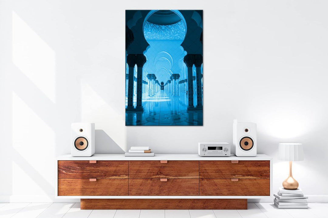 deyoli Inneres einer Moschee in Abu Dhabi Format: 80x60 Effekt: Monocrome Blau als Leinwand, Motiv f