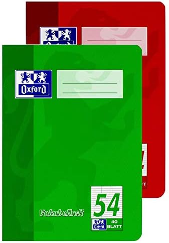 Oxford Vokabelheft, A5, Lin. 54 (3 Spalten), 40 Blatt, rot und grün, 10 Stück