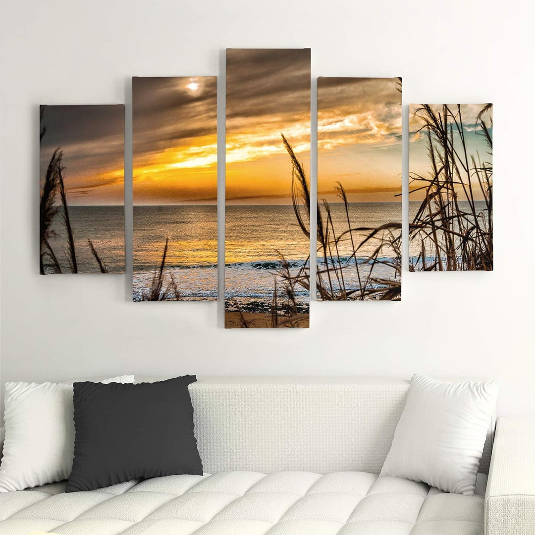 Feeby Wandbild Natur 150x100 cm Deco Panel 5 Teilig XXL Kunstdruck Gras Meer braun Deco Panel XXL 15