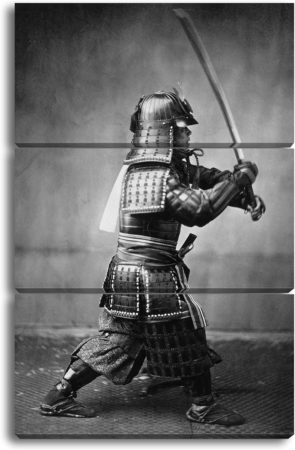deyoli kampfbereiter Samurai-Krieger Format: 3Teilig als Leinwandbild, Motiv fertig gerahmt auf Echt