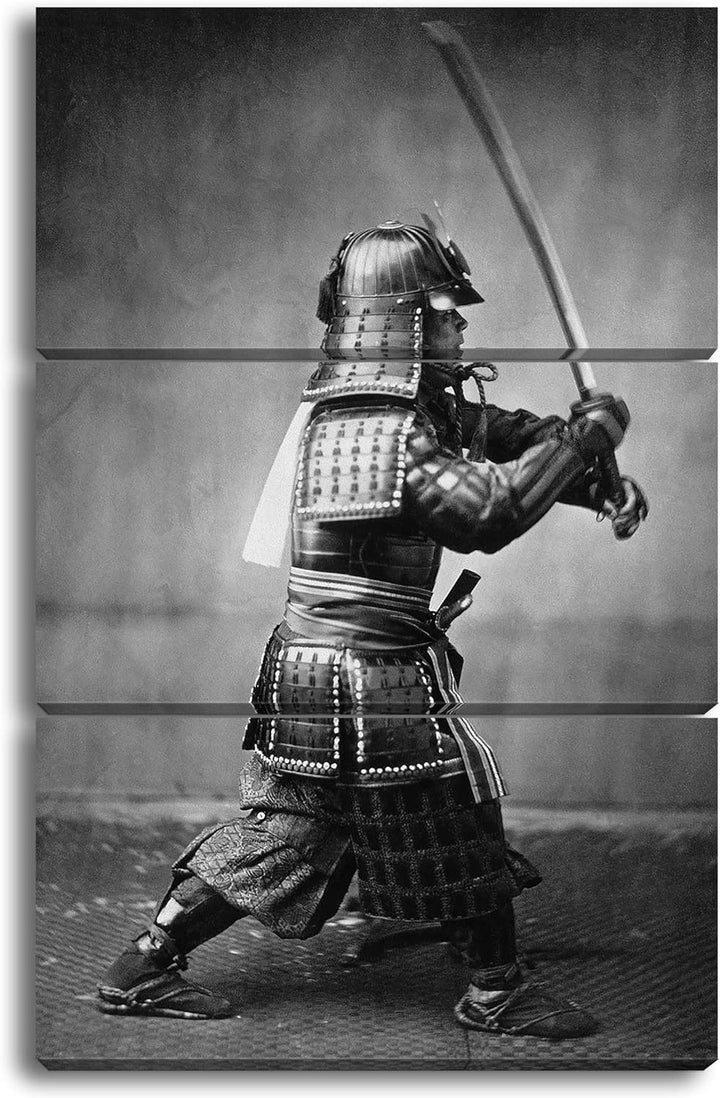 deyoli kampfbereiter Samurai-Krieger Format: 3Teilig als Leinwandbild, Motiv fertig gerahmt auf Echt