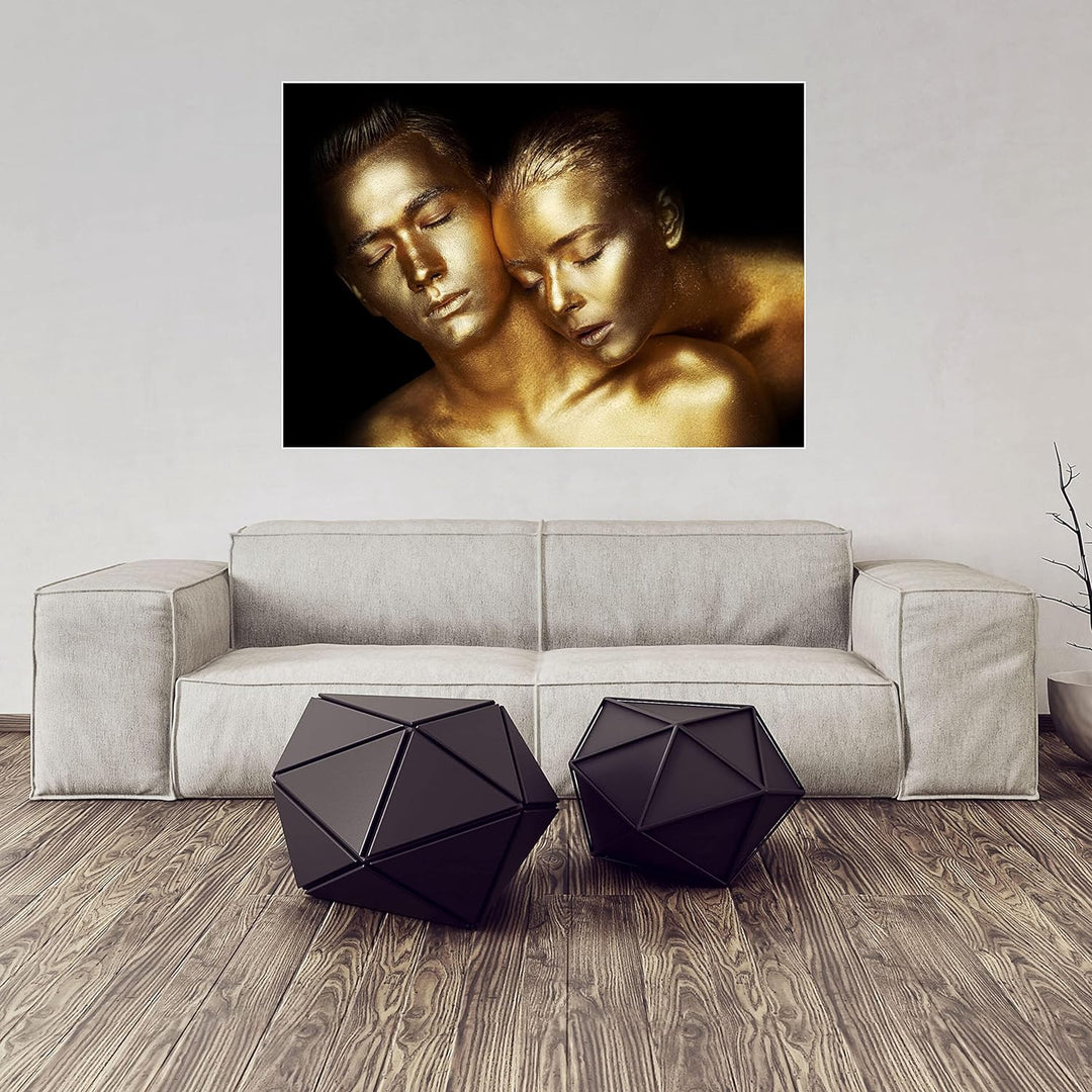 wandmotiv24 Poster als Wanddeko, Grösse 100x70cm, Gold Collection, sinnliches Paar in Gold, Models,