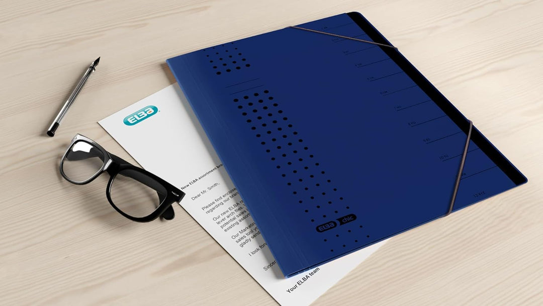 Elba Ordnungsmappe chic A4 aus Karton, 12 Fächer, dunkelblau, 5 Stück dunkelblau Ordnungsmappe chic