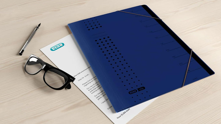 Elba Ordnungsmappe chic A4 aus Karton, 12 Fächer, dunkelblau, 5 Stück dunkelblau Ordnungsmappe chic