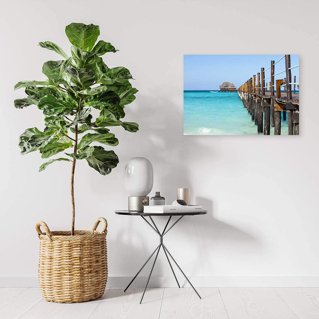 Wandbild XXL Hafenmole Deko Kunst Bilder Sansibar Blau 120x80 cm Deko paneel 120x80 cm Blau_A, Deko