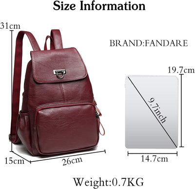 FANDARE Echtes Leder Rucksack Damen Stylisch Rucksäcke Wasserdicht Daypack Schultasche für Universit