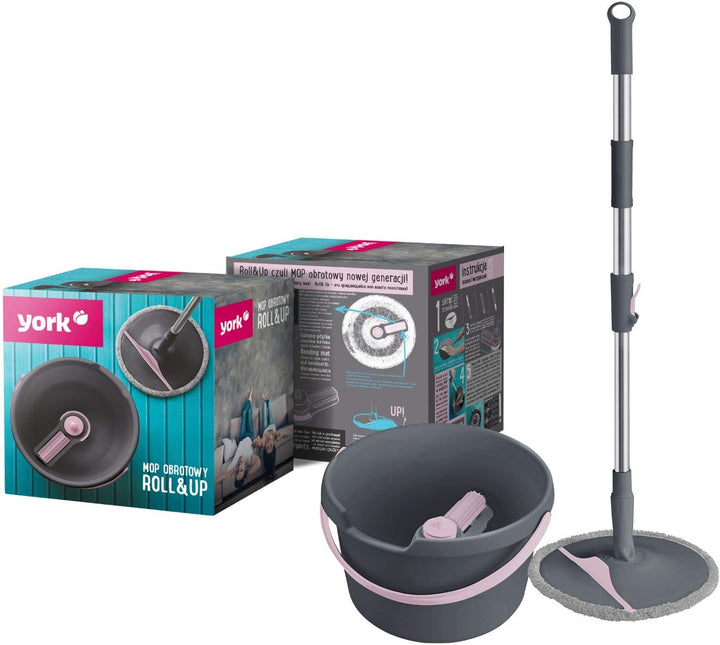 York Prestige York Drehmopp ROLL&UP Klappplatte mit Klet | grau und rosa | Wischmopp, Wischmopp
