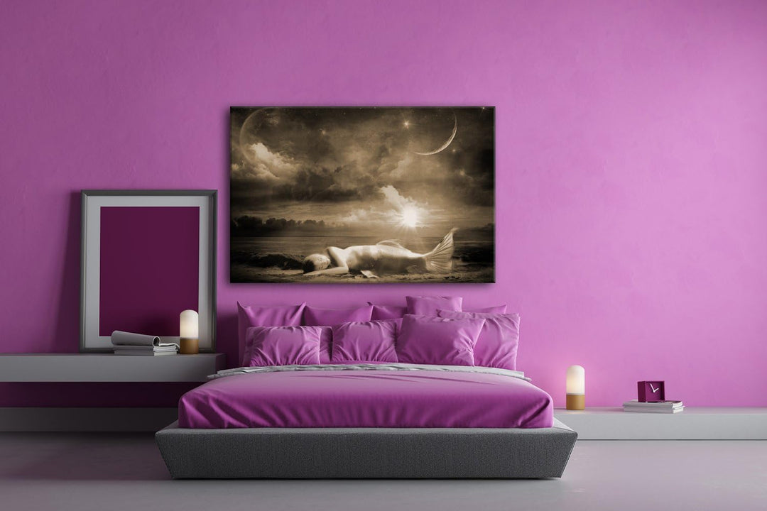 deyoli einsame Meerjungfrau Format: 80x60 Effekt: Sepia als Leinwand, Motiv fertig gerahmt auf Echth