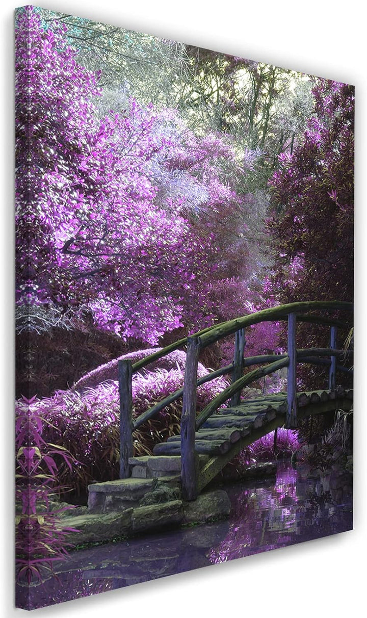 Feeby Vlies Leinwandbild Brücke im Park Fantasie Stream 60x90 cm Druckbild Wandbild Wanddekoration D