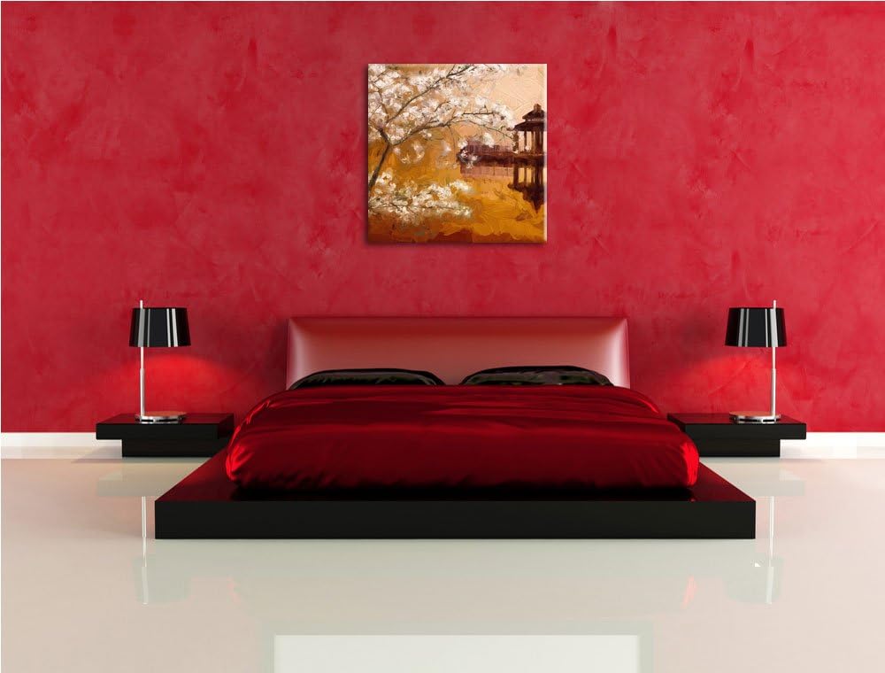 Pixxprint Kirschbaum an See als Leinwandbild/Grösse: 70x70 cm/Wandbild/Kunstdruck/fertig bespannt, 7