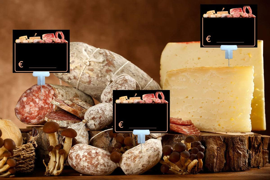 30 Preisschilder Plastikkartenhalter für Käse und Charcuterie Lebensmittelrecht 8,3x11,3 cm. (Träger