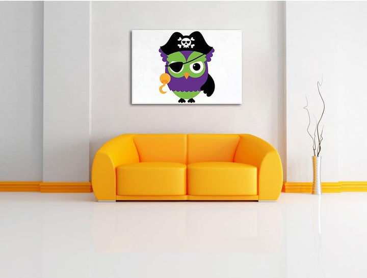 Lustige Piraten Eule weiss, Format: 100x70 auf Leinwand, XXL riesige Bilder fertig gerahmt mit Keilr
