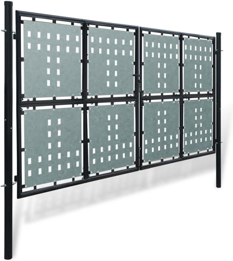 Tidyard Stahl Zauntor Gartentor Doppeltor Gartentür Robust Garten Hof Terrasse Einfahrtstor + Schlos