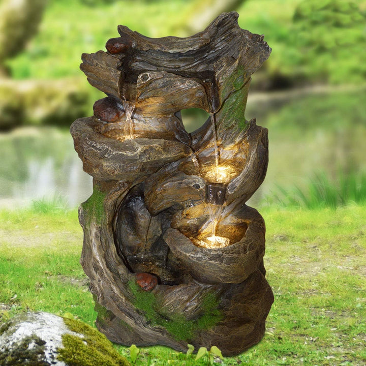 Amur Gartenbrunnen Brunnen Zierbrunnen Zimmerbrunnen Brunnen mit LED-Licht 230V Wasserfall Wasserspi