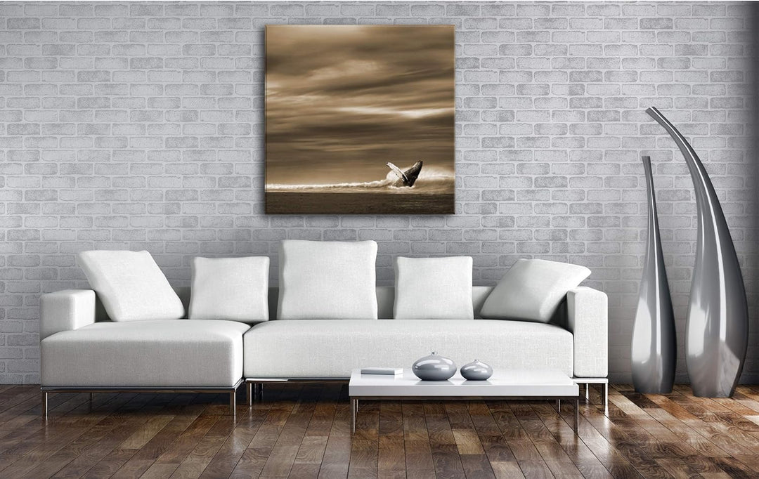deyoli einsamer Wal Format: 70x70 Effekt: Sepia als Leinwandbild, Motiv fertig gerahmt auf Echtholzr