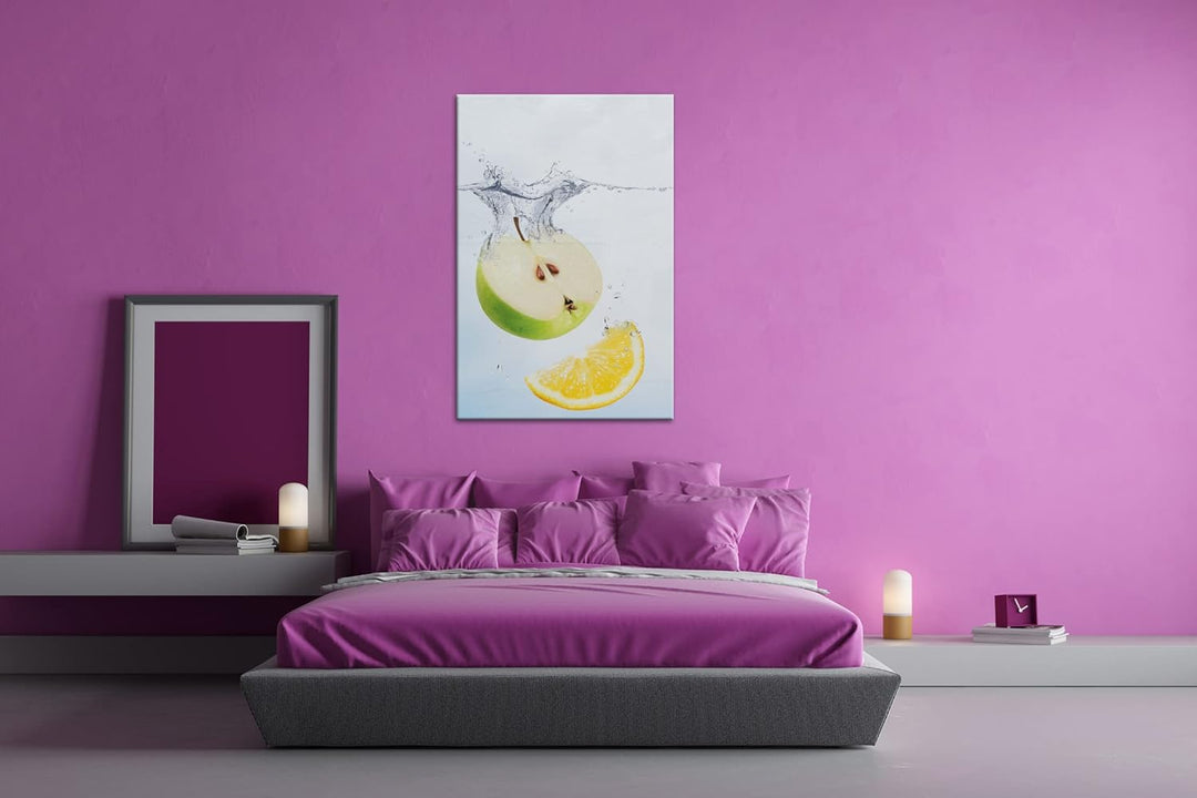 deyoli köstlicher Apfel mit Zitronenscheibe im Format: 80x60 als Leinwandbild, Motiv fertig gerahmt